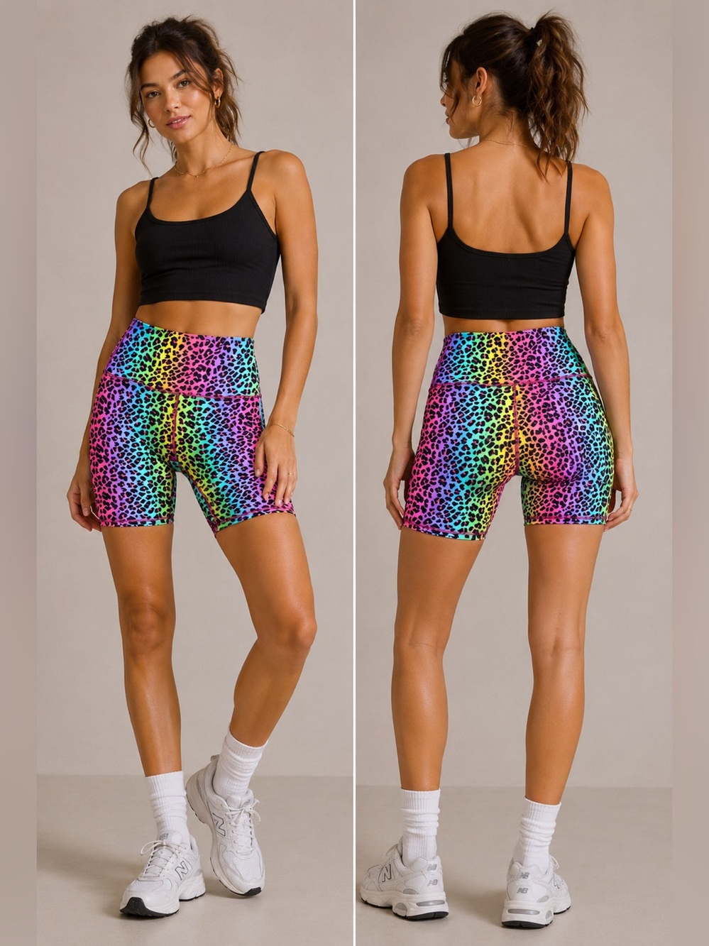 Peloton Brittany Allen Rainbow Leopard High Waist Biker Shorts Women’s Medium